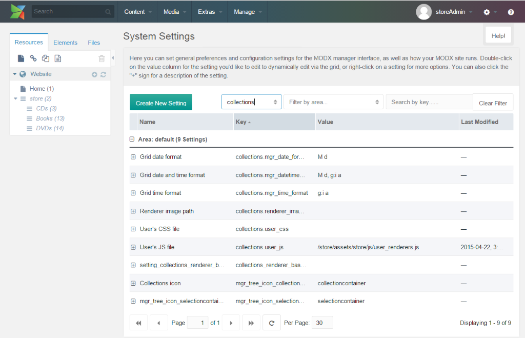 Collection system settings
