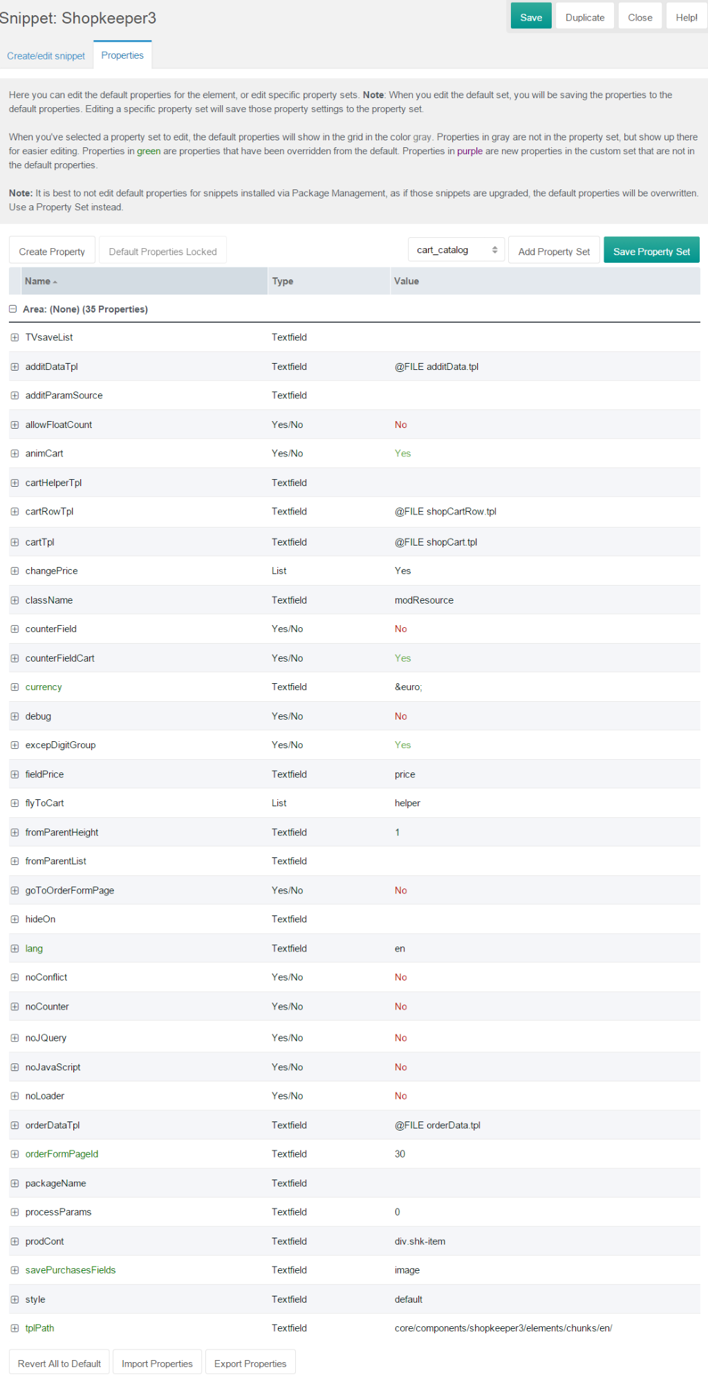 Shopkeeper3 snippet settings